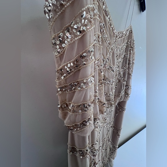 Aiden Mattox Chic Beaded  Beige Beaded Mini Dress - Picture 9 of 10